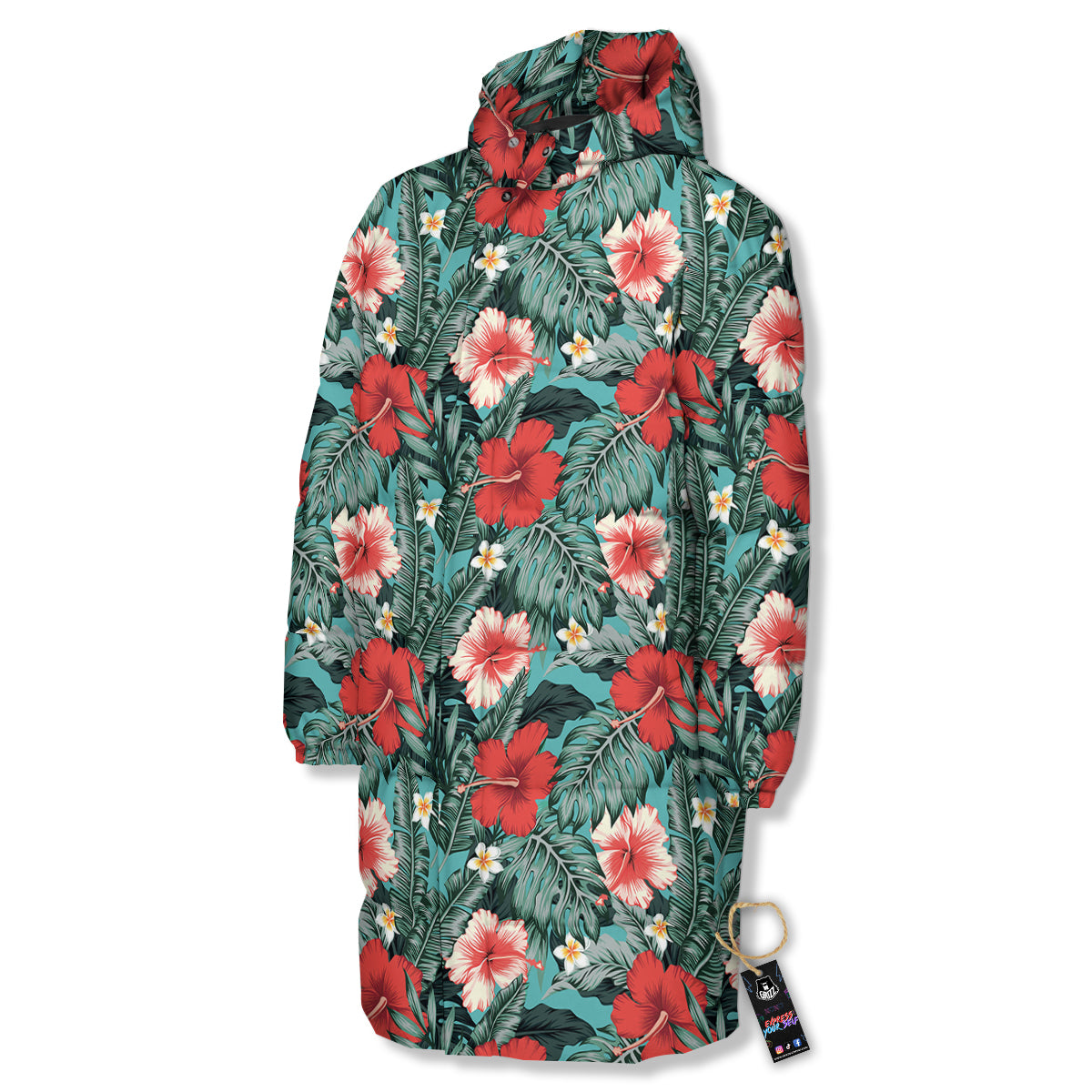 Hibiscus Flowers Tropical Print Pattern Long Down Jacket-grizzshop