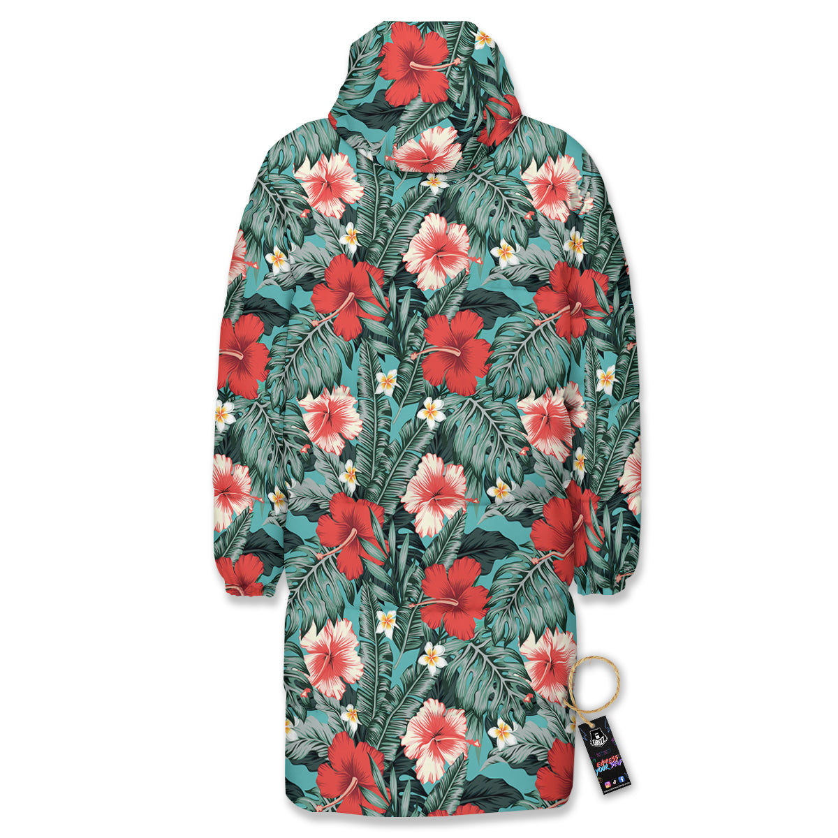 Hibiscus Flowers Tropical Print Pattern Long Down Jacket-grizzshop