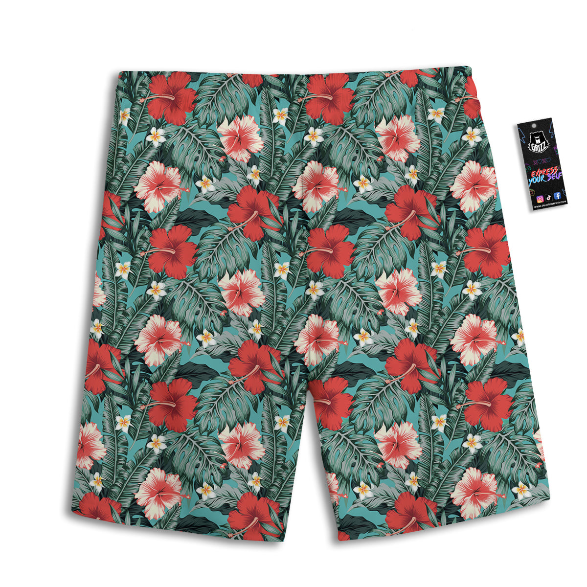 Hibiscus Flowers Tropical Print Pattern Men's Athletic Shorts