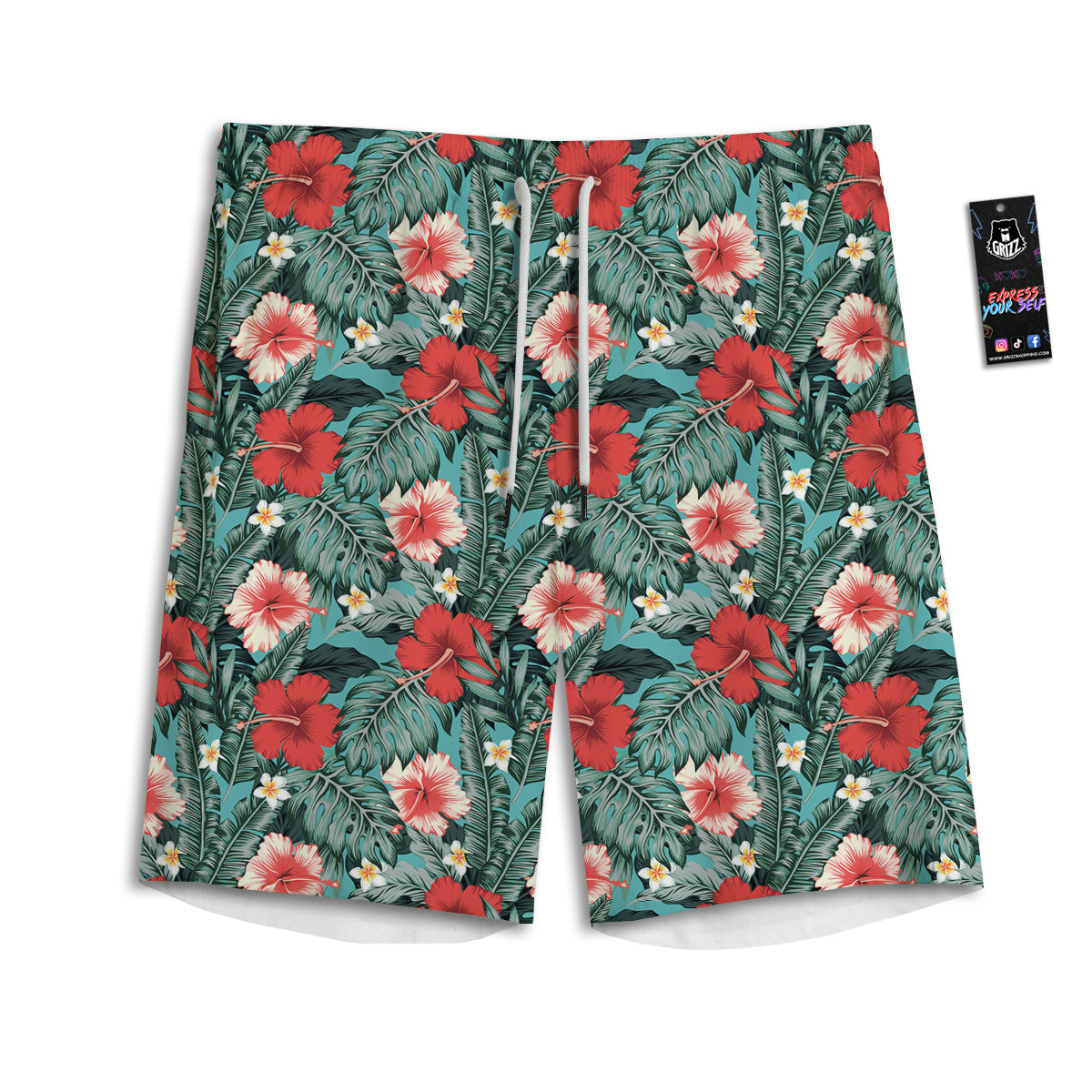 Hibiscus Flowers Tropical Print Pattern Men's Athletic Shorts