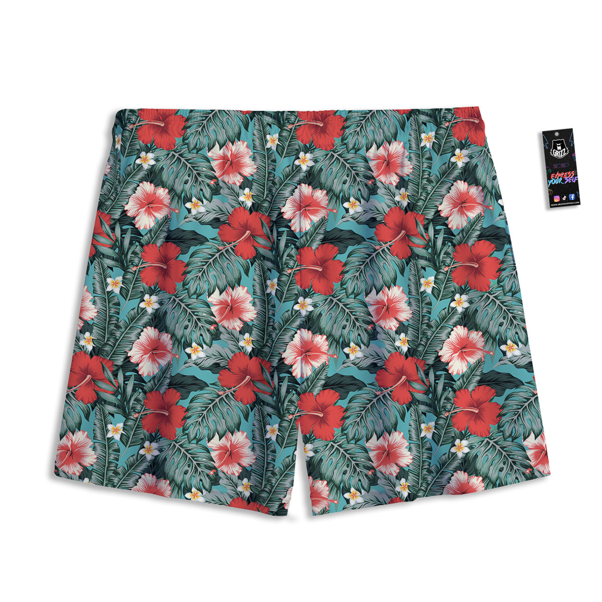 Hibiscus Flowers Tropical Print Pattern Mesh Shorts
