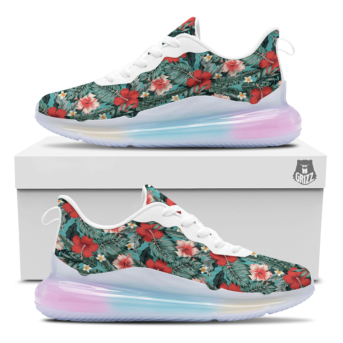 Hibiscus Flowers Tropical Print Pattern Running Sneakers-grizzshop