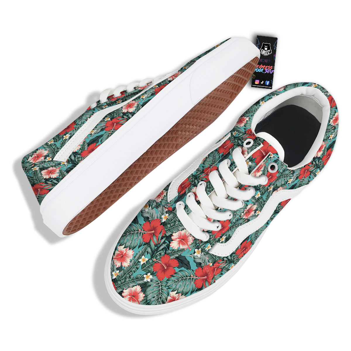 Hibiscus Flowers Tropical Print Pattern Skate Shoes-grizzshop