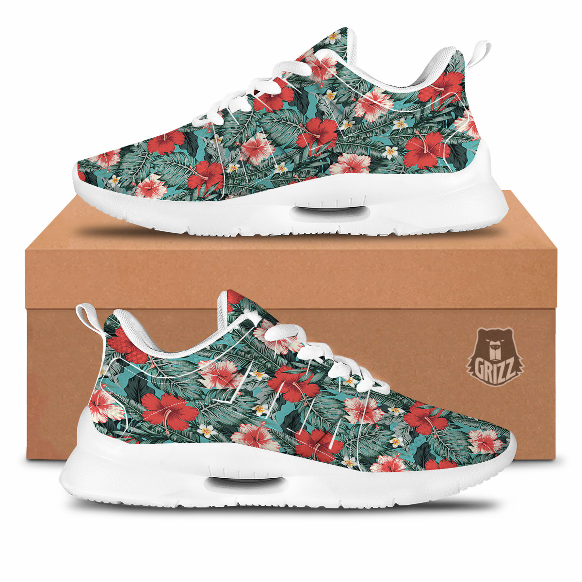 Hibiscus Flowers Tropical Print Pattern Tennis Shoes-grizzshop