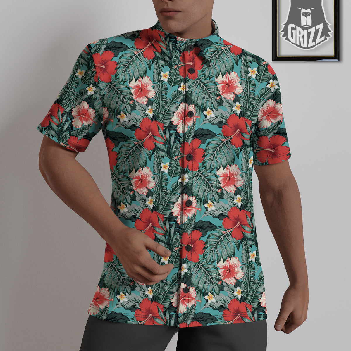 Hibiscus Flowers Tropical Print Pattern Untucked Shirts-grizzshop