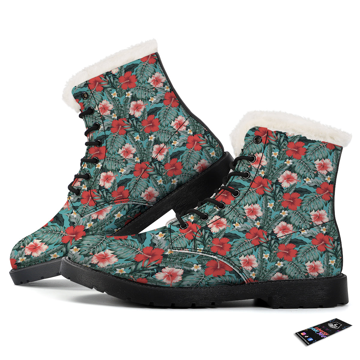 Hibiscus Flowers Tropical Print Pattern Winter Boots-grizzshop