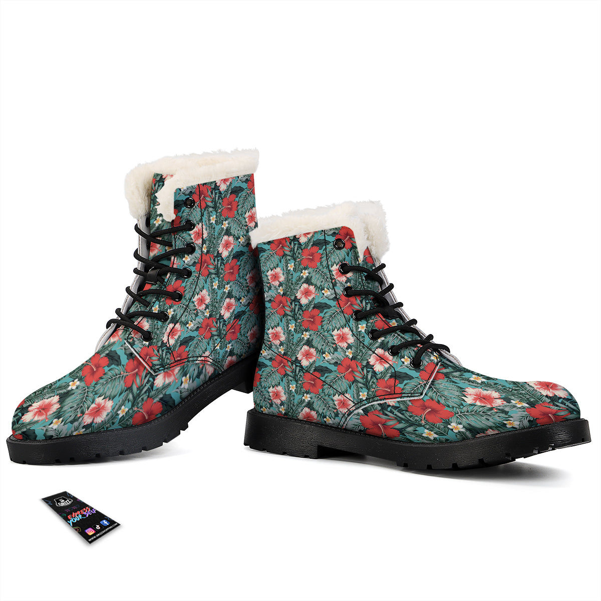 Hibiscus Flowers Tropical Print Pattern Winter Boots-grizzshop