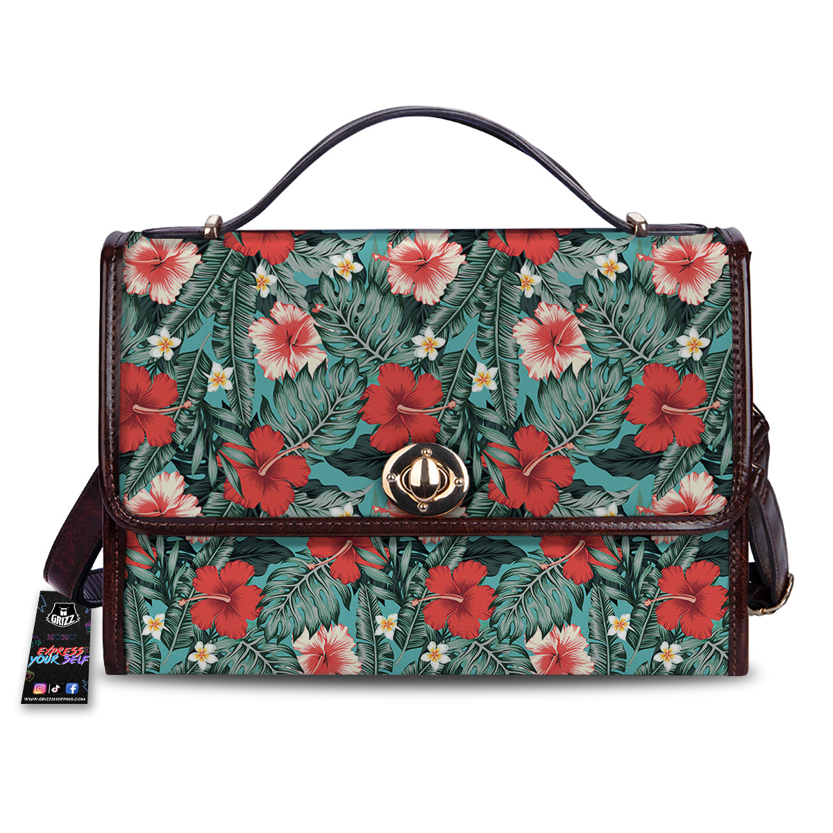 Hibiscus Flowers Tropical Print Pattern Women's Satchel Bag-grizzshop