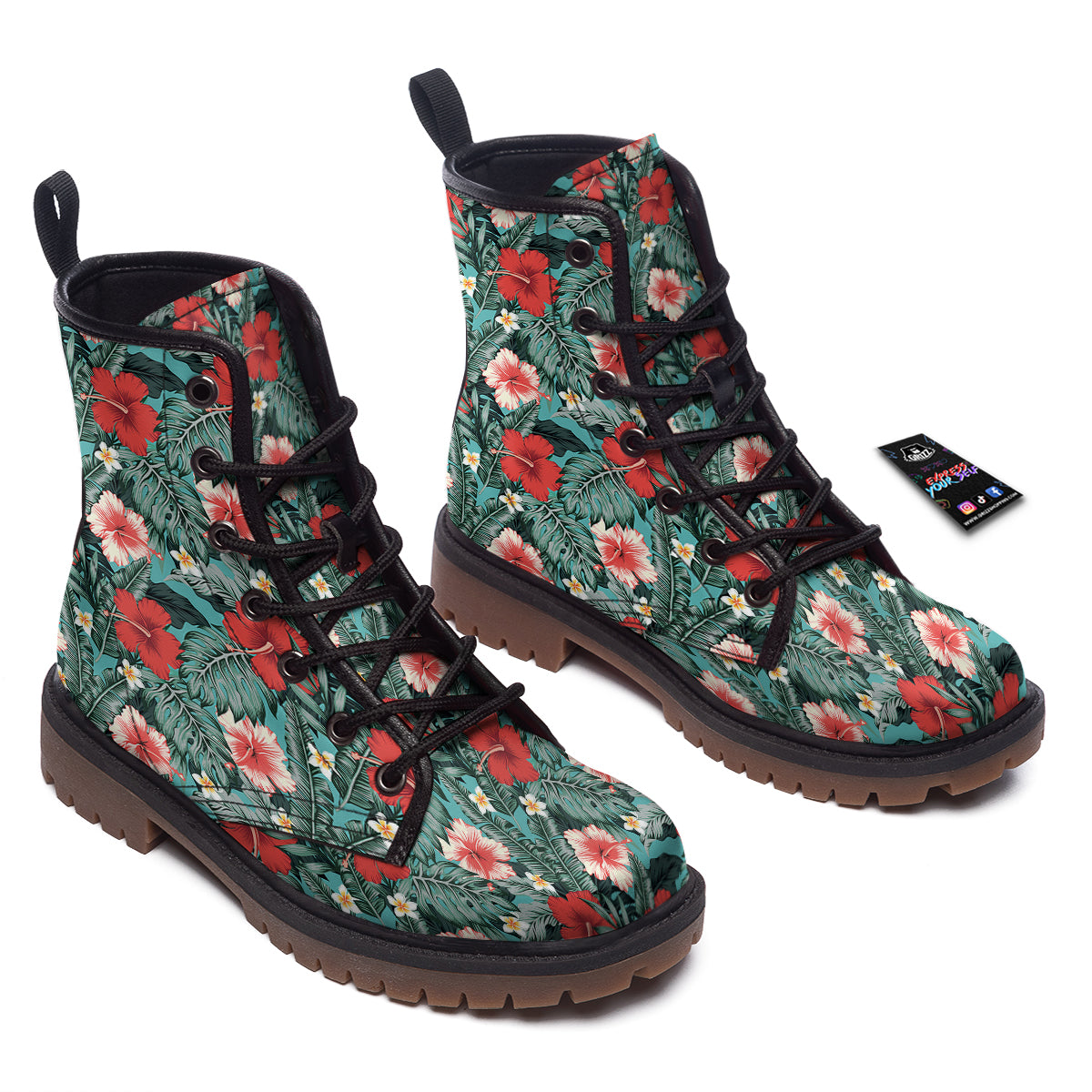 Hibiscus Flowers Tropical Print Pattern Work Boots-grizzshop
