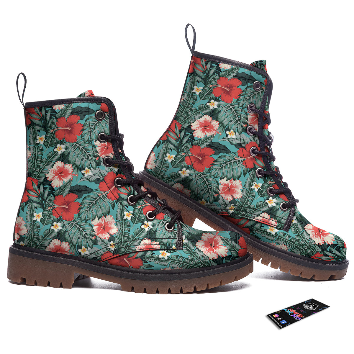 Hibiscus Flowers Tropical Print Pattern Work Boots-grizzshop