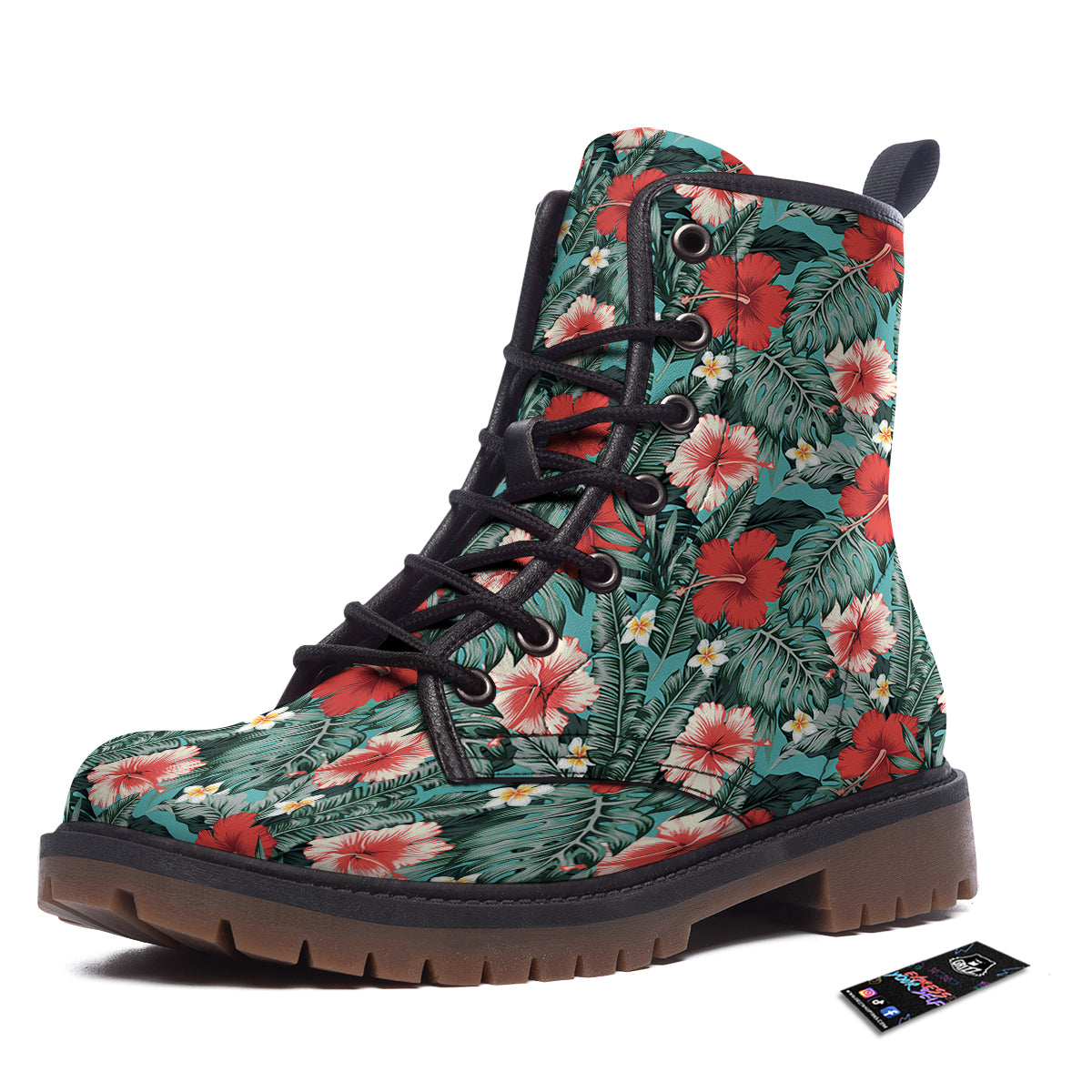 Hibiscus Flowers Tropical Print Pattern Work Boots-grizzshop