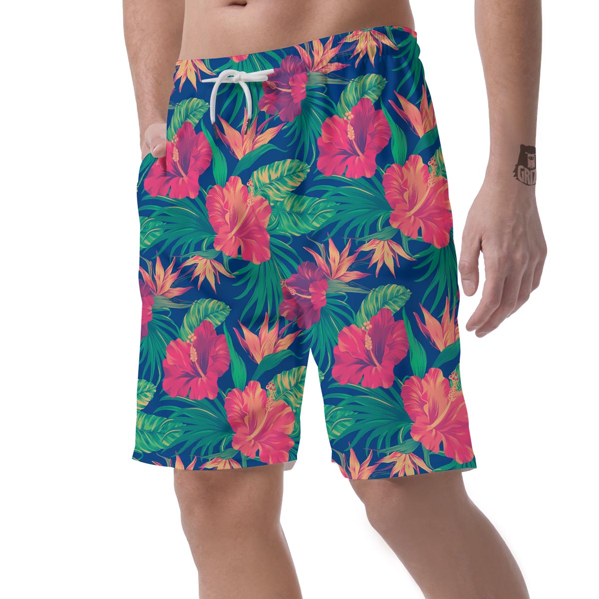 Hibiscus Hawaiian Flower Print Men's Shorts-grizzshop