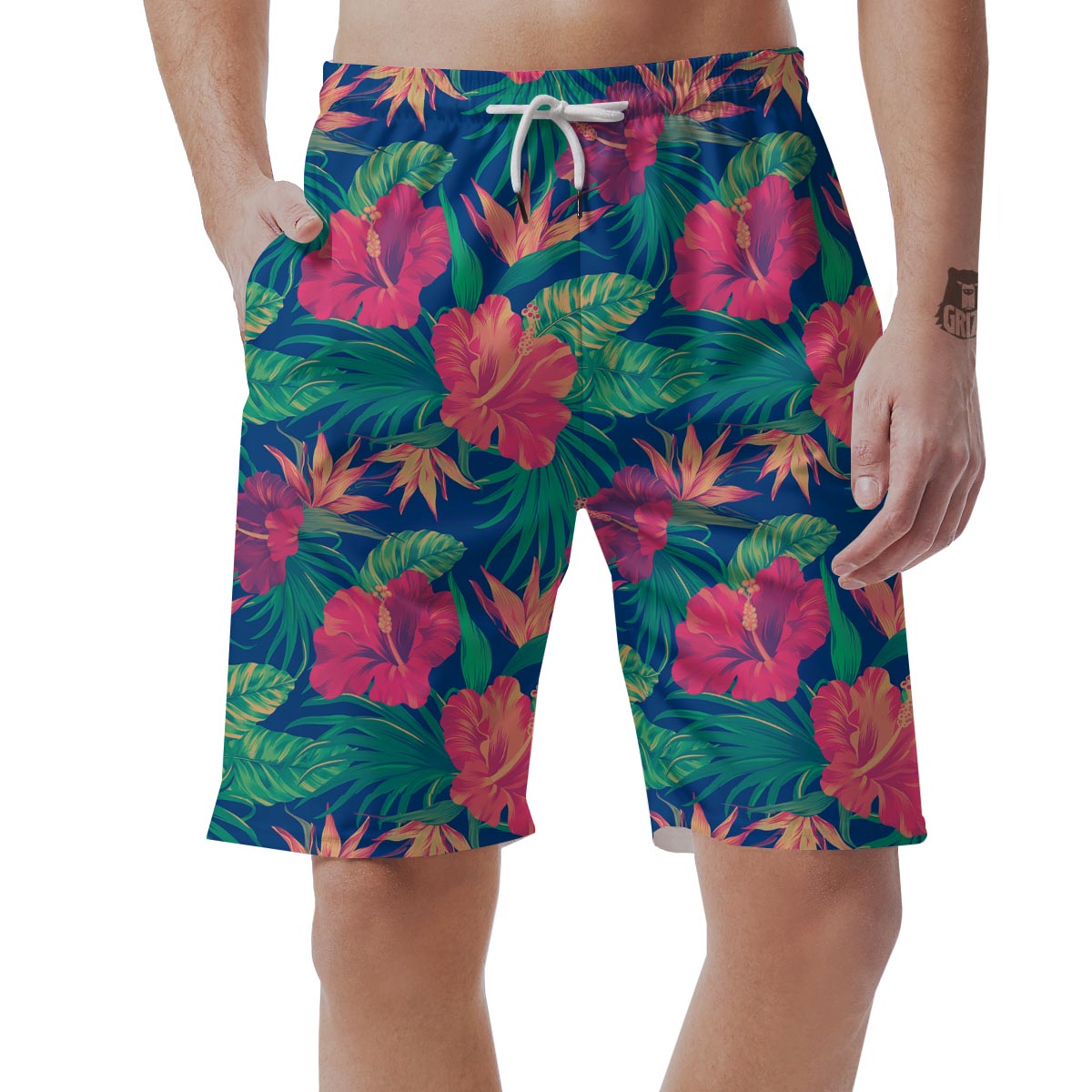 Hibiscus Hawaiian Flower Print Men's Shorts-grizzshop