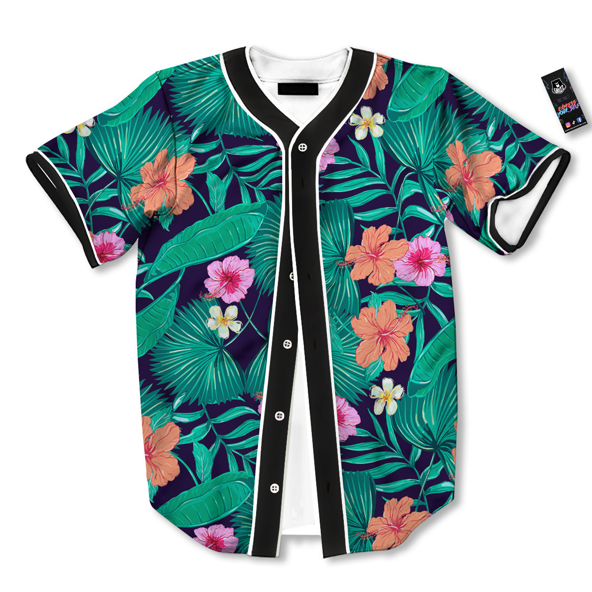 Hibiscus Leaves Tropical Print Pattern Baseball Jersey-grizzshop