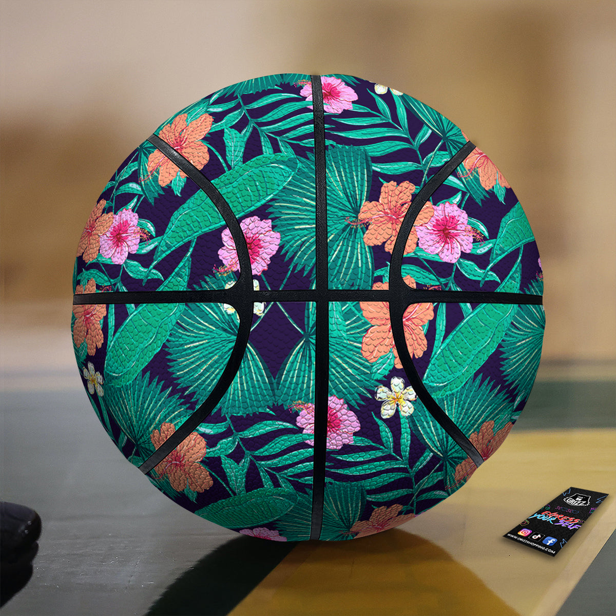 Hibiscus Leaves Tropical Print Pattern Basketball