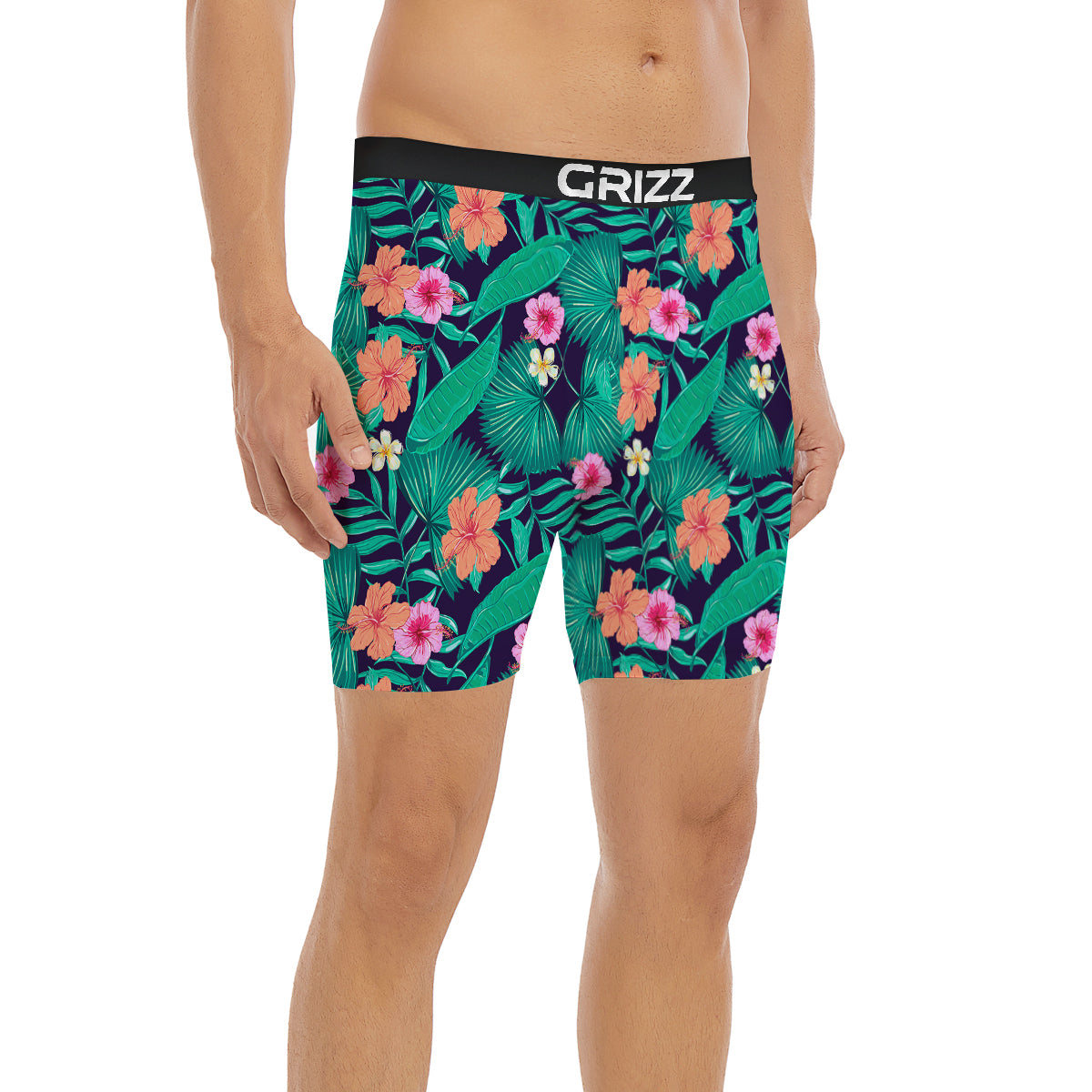 Hibiscus Leaves Tropical Print Pattern Boxer Briefs-grizzshop