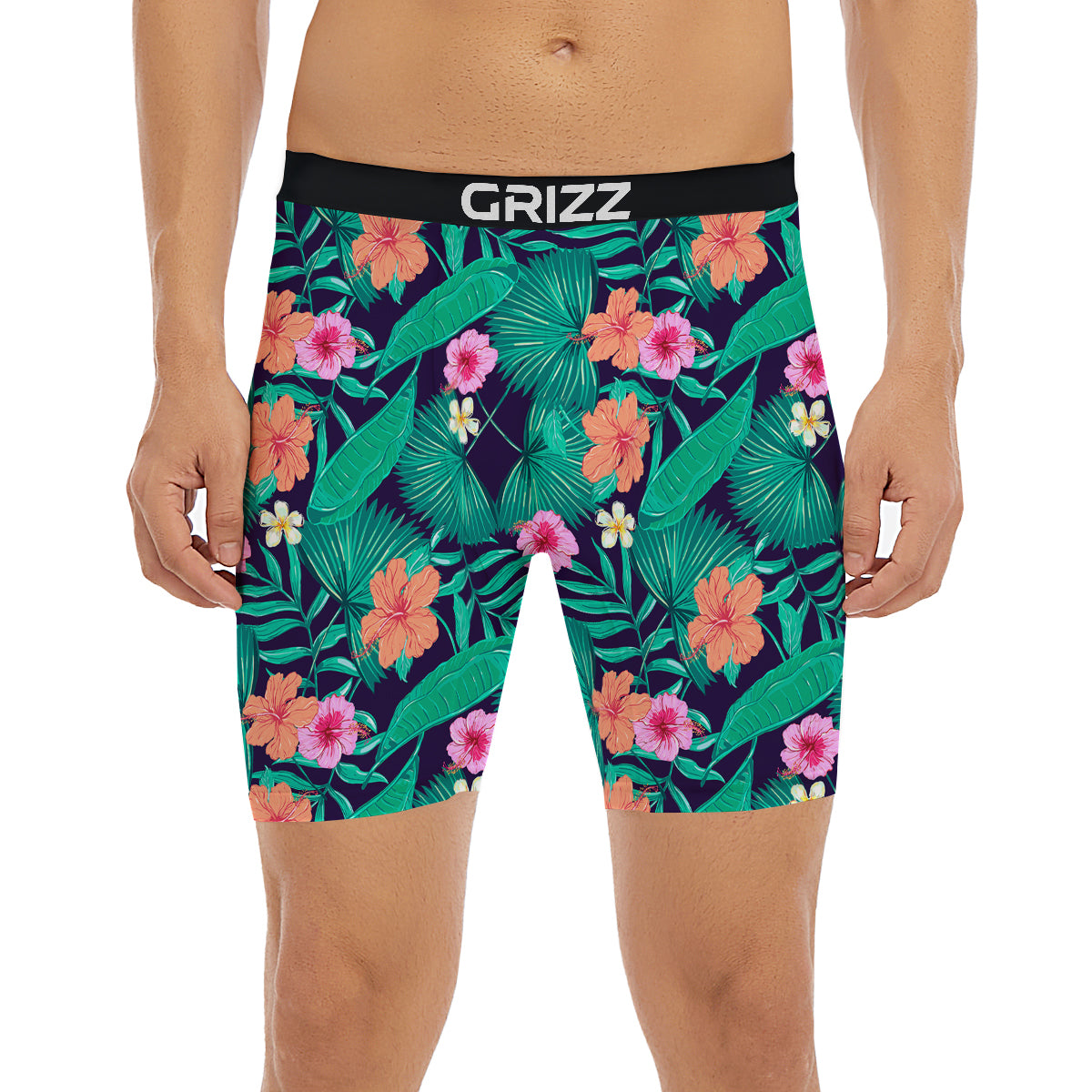 Hibiscus Leaves Tropical Print Pattern Boxer Briefs-grizzshop