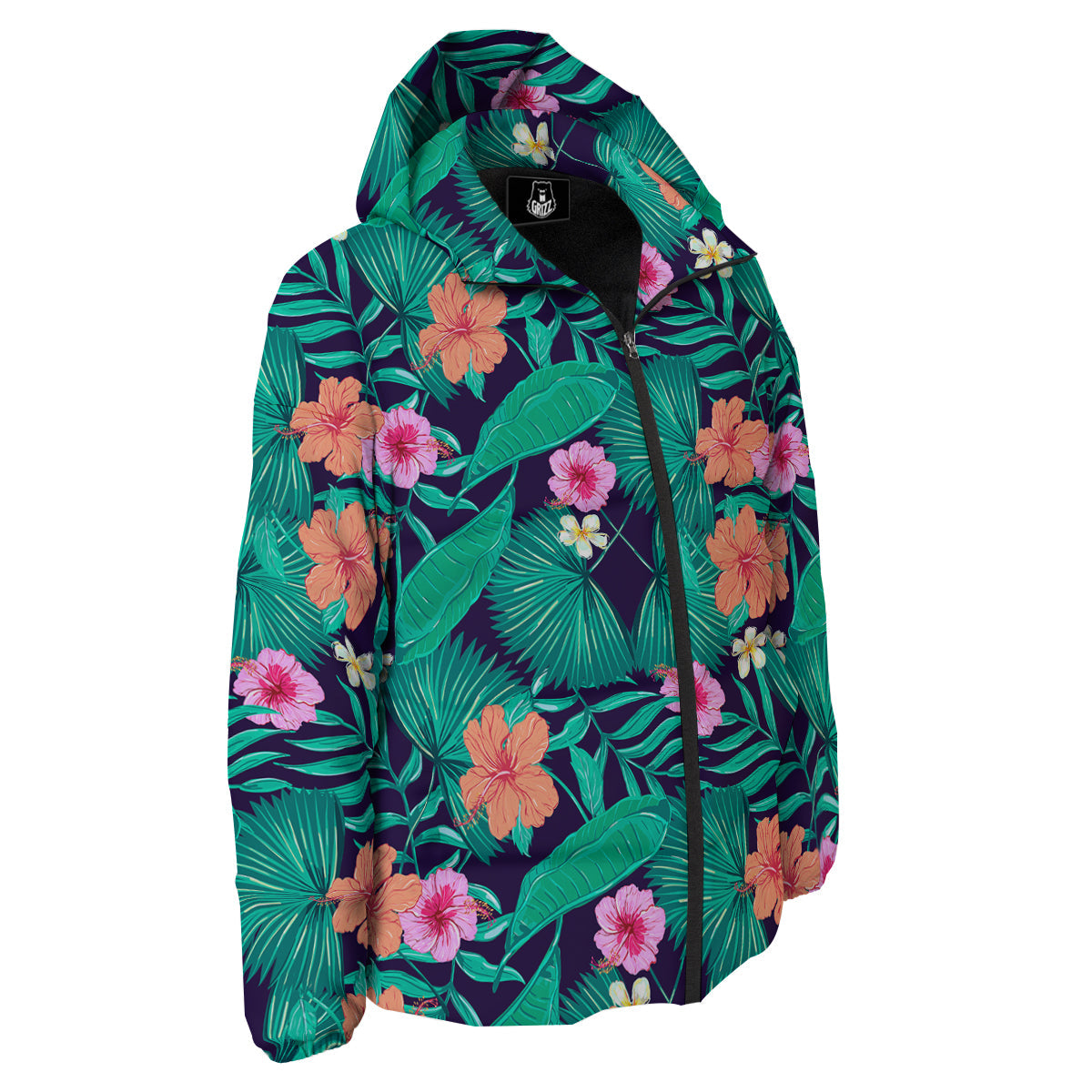 Hibiscus Leaves Tropical Print Pattern Down Jacket-grizzshop