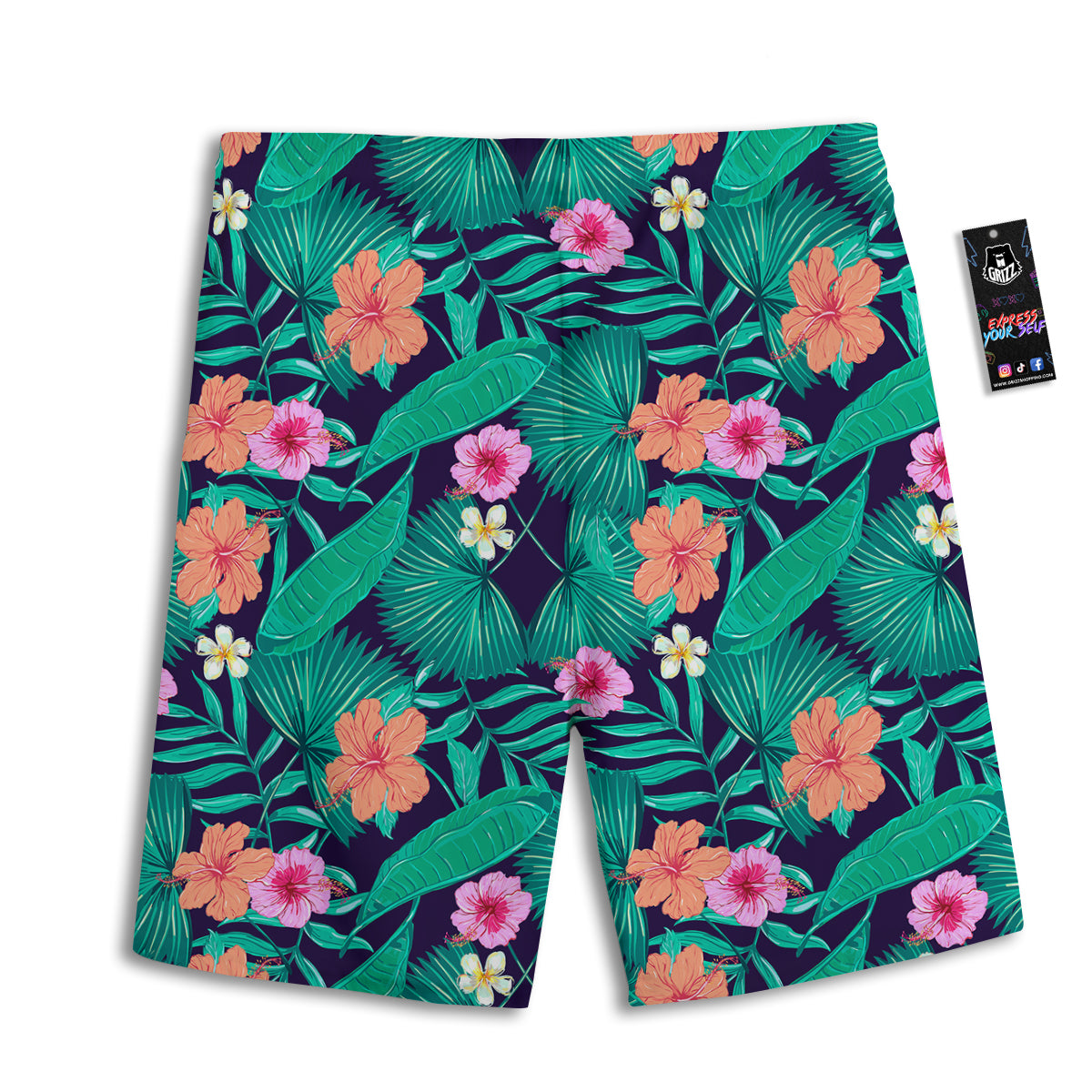 Hibiscus Leaves Tropical Print Pattern Men's Athletic Shorts