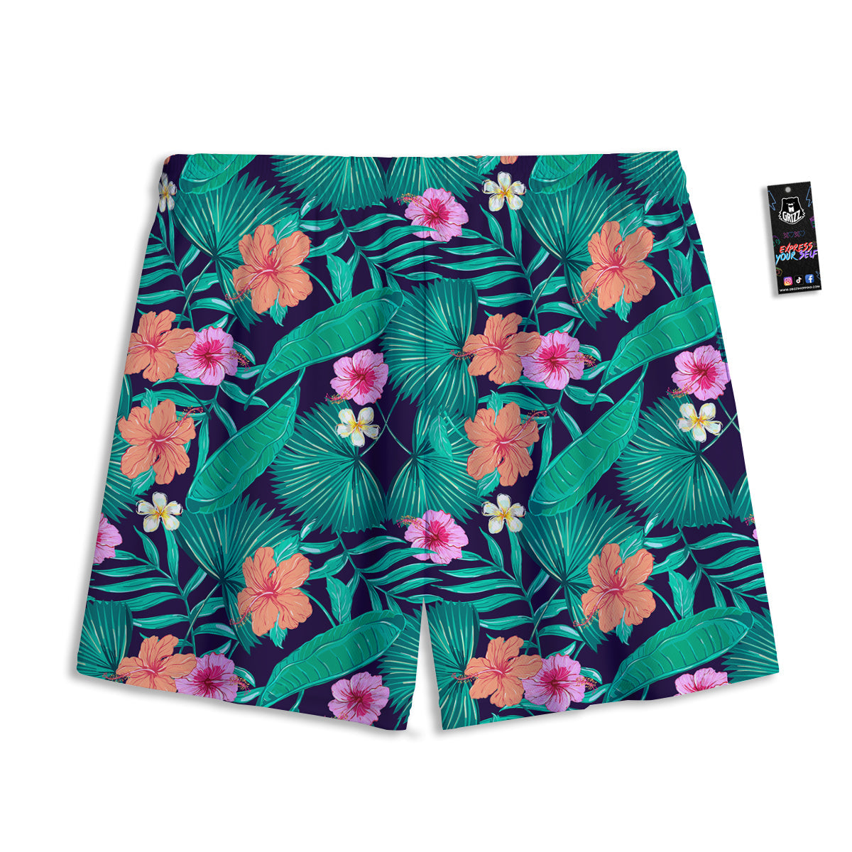 Hibiscus Leaves Tropical Print Pattern Mesh Shorts