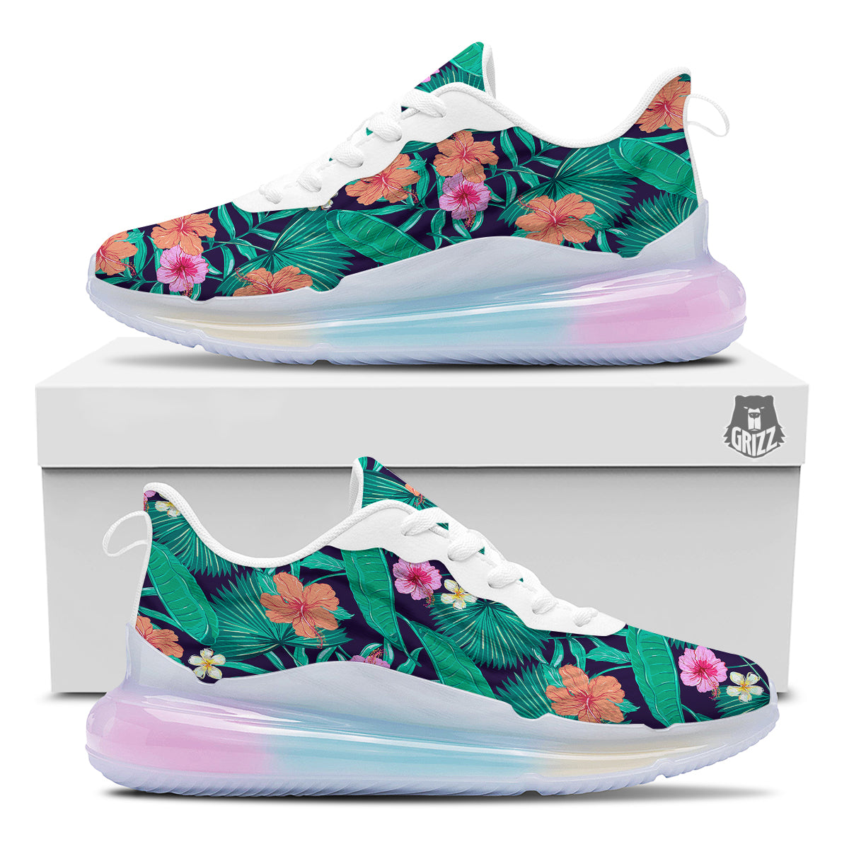 Hibiscus Leaves Tropical Print Pattern Running Sneakers-grizzshop