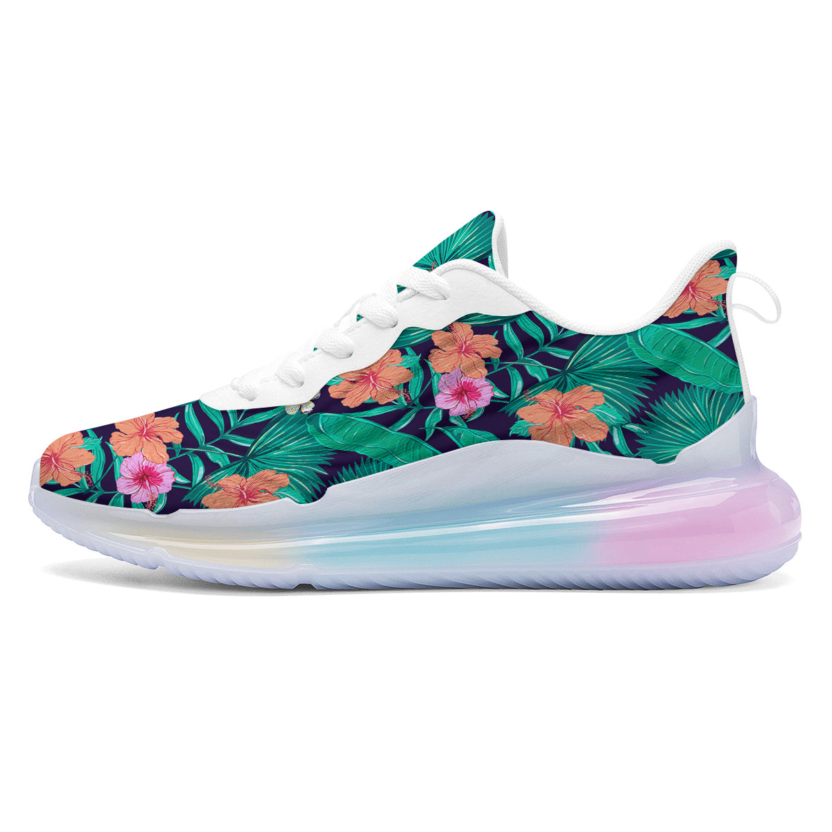 Hibiscus Leaves Tropical Print Pattern Running Sneakers-grizzshop