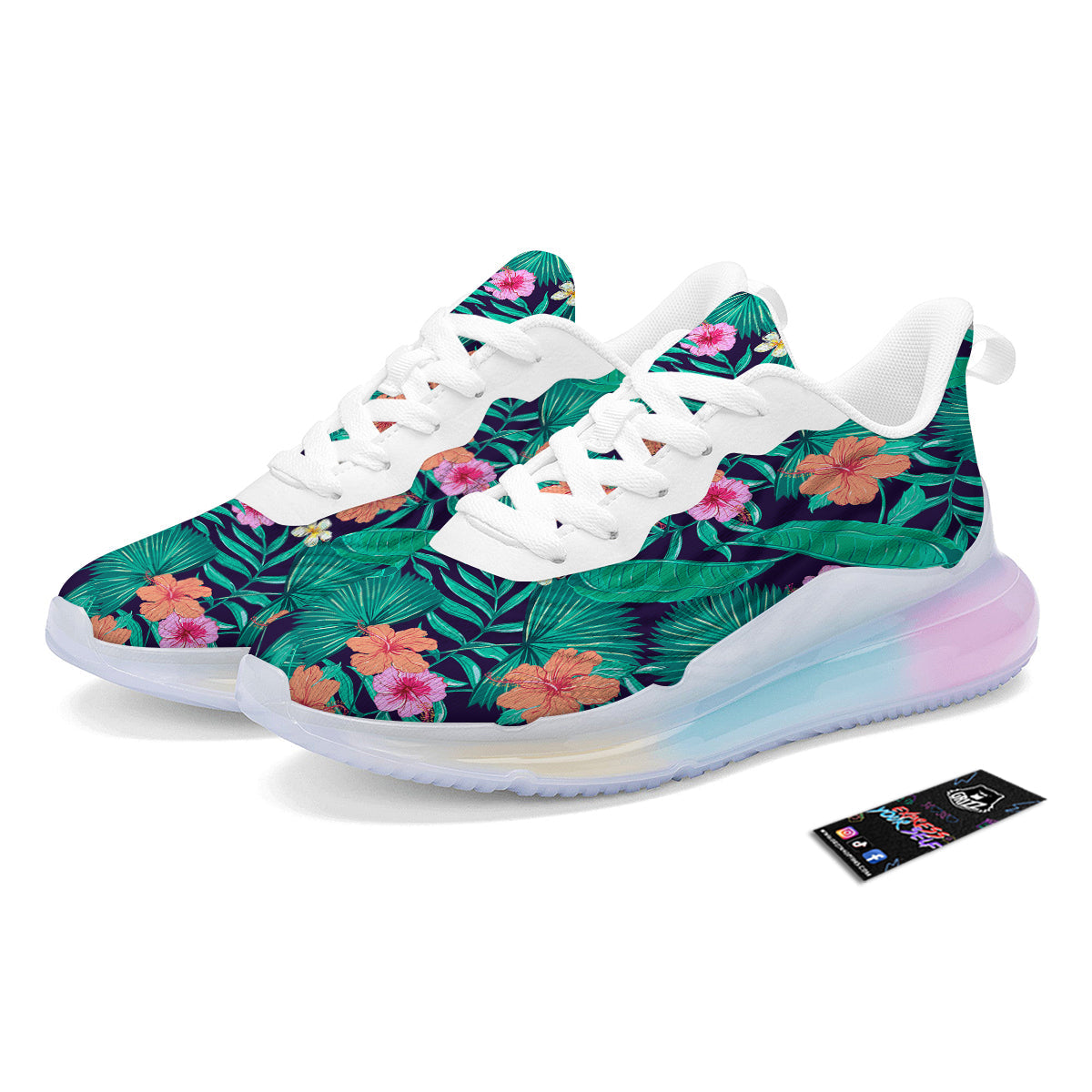 Hibiscus Leaves Tropical Print Pattern Running Sneakers-grizzshop