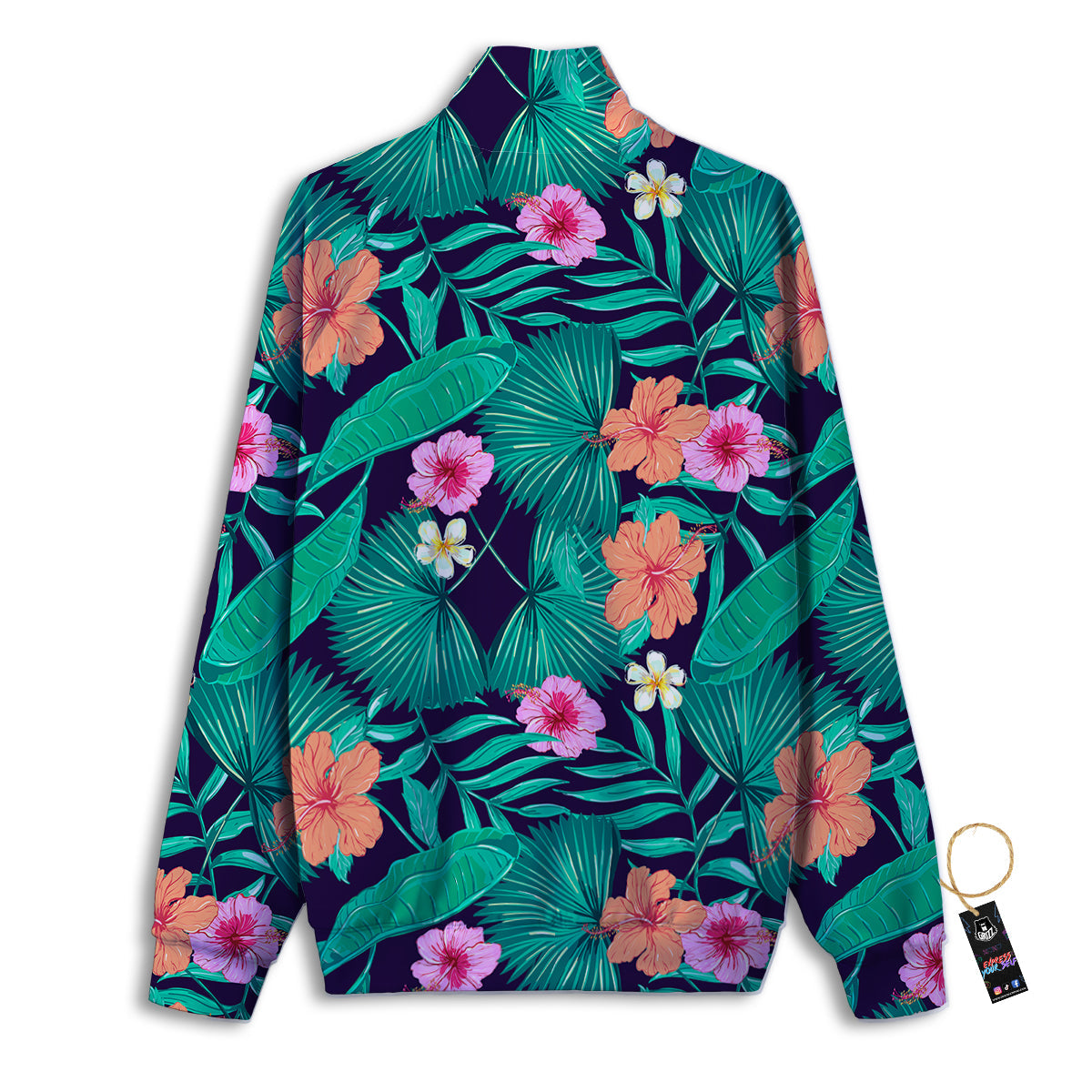 Hibiscus Leaves Tropical Print Pattern Track Jacket-grizzshop