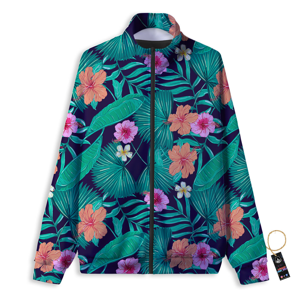 Hibiscus Leaves Tropical Print Pattern Track Jacket-grizzshop