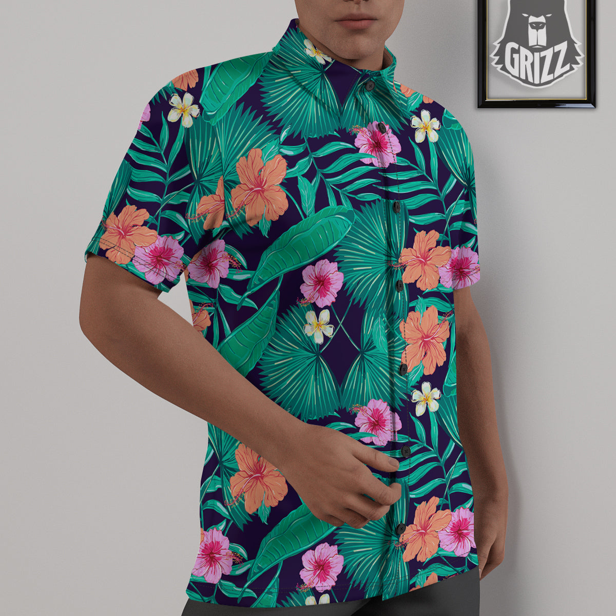 Hibiscus Leaves Tropical Print Pattern Untucked Shirts-grizzshop