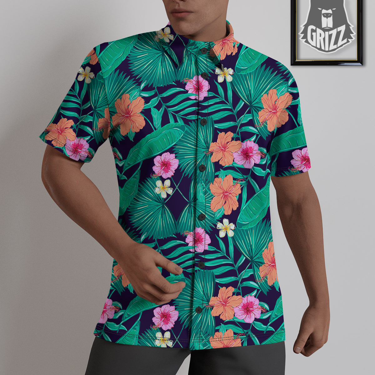 Hibiscus Leaves Tropical Print Pattern Untucked Shirts-grizzshop