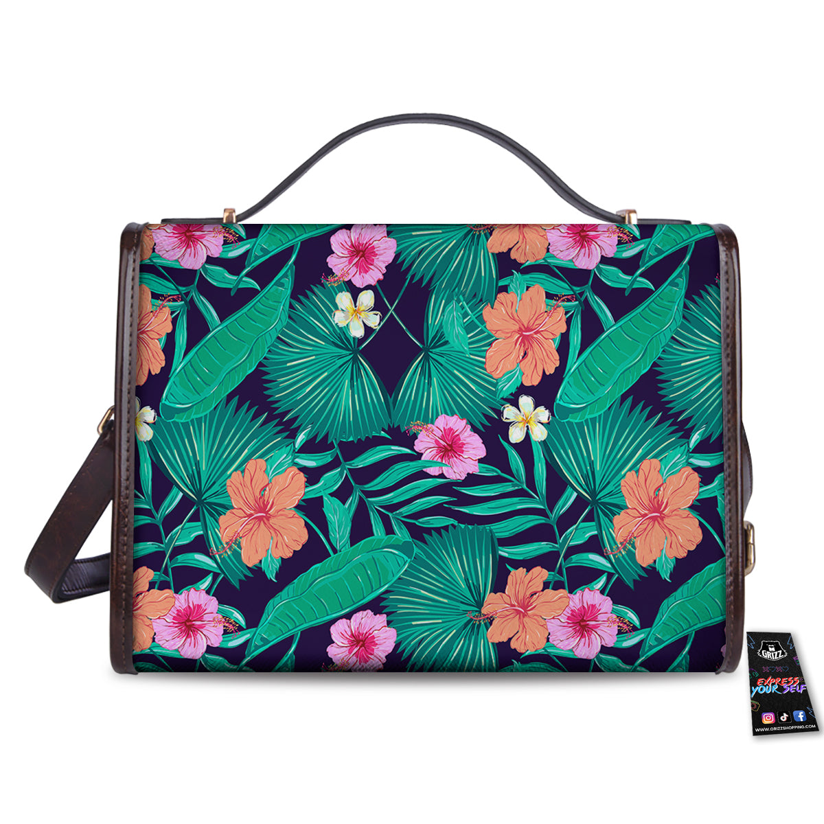 Hibiscus Leaves Tropical Print Pattern Women's Satchel Bag-grizzshop