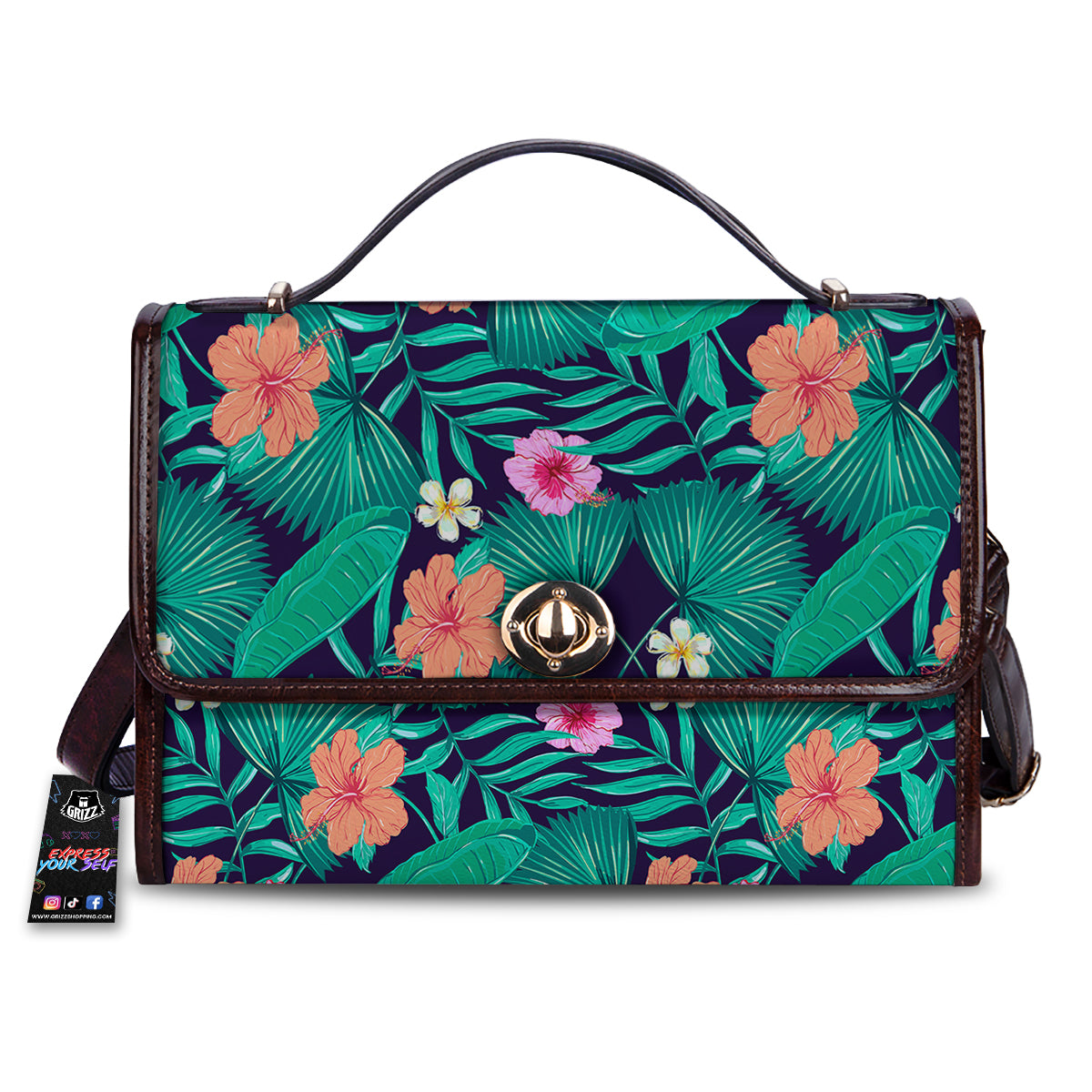 Hibiscus Leaves Tropical Print Pattern Women's Satchel Bag-grizzshop