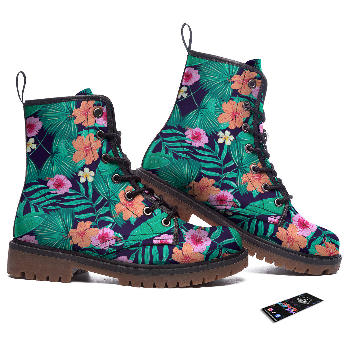Hibiscus Leaves Tropical Print Pattern Work Boots-grizzshop