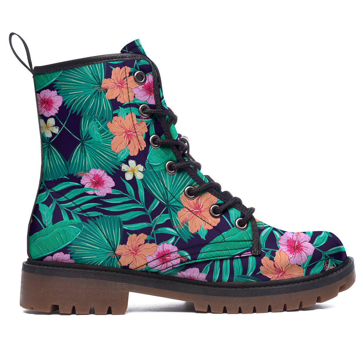 Hibiscus Leaves Tropical Print Pattern Work Boots-grizzshop