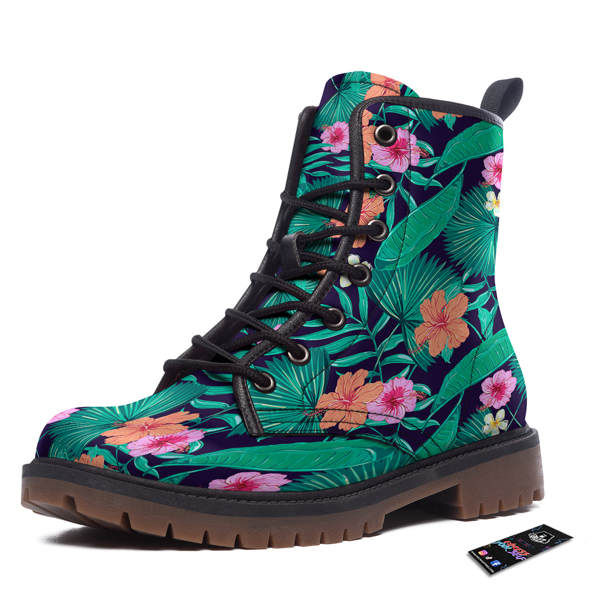Hibiscus Leaves Tropical Print Pattern Work Boots-grizzshop