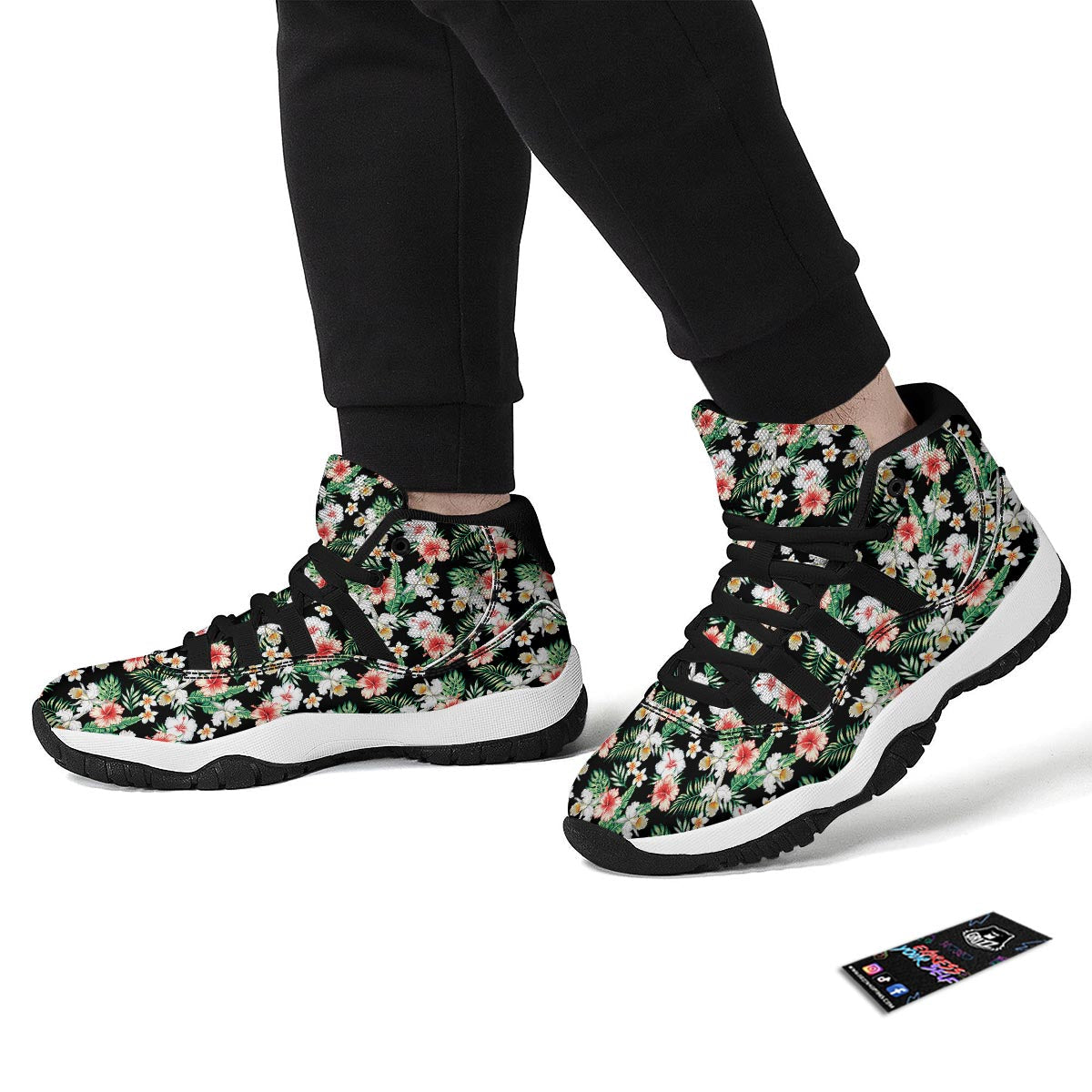 Hibiscus Lily Orchid Tropical Black Bball Shoes-grizzshop