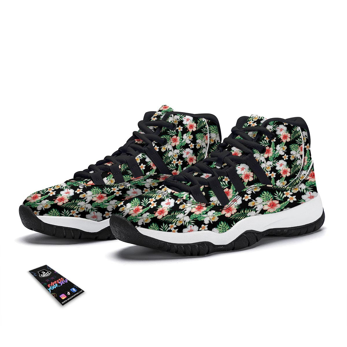 Hibiscus Lily Orchid Tropical Black Bball Shoes-grizzshop