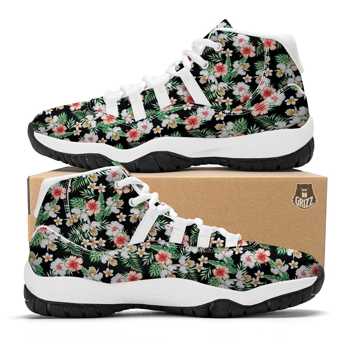 Hibiscus Lily Orchid Tropical White Bball Shoes-grizzshop
