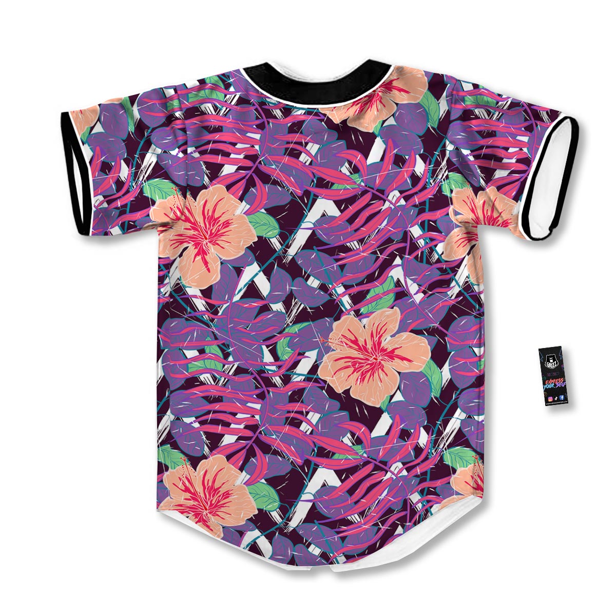 Hibiscus Purple Tropical Print Pattern Baseball Jersey-grizzshop