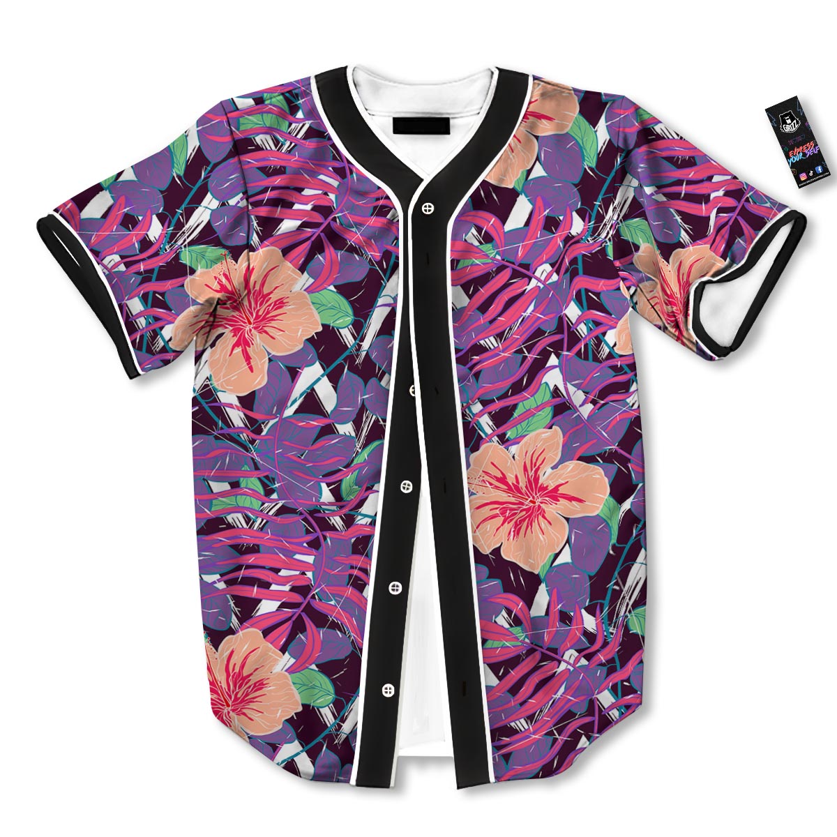 Hibiscus Purple Tropical Print Pattern Baseball Jersey-grizzshop