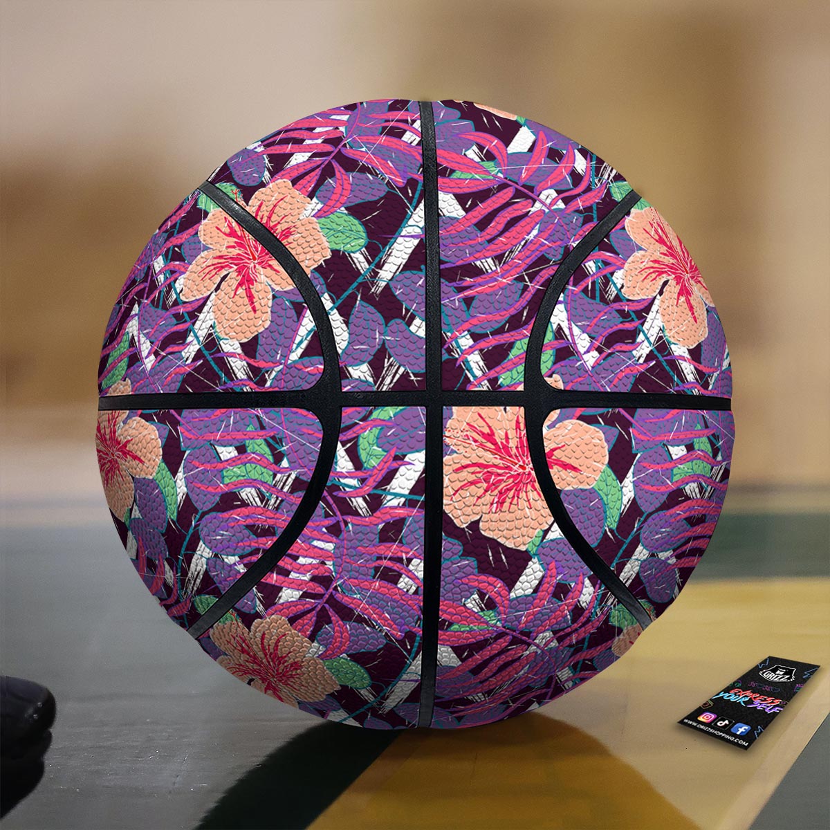 Hibiscus Purple Tropical Print Pattern Basketball
