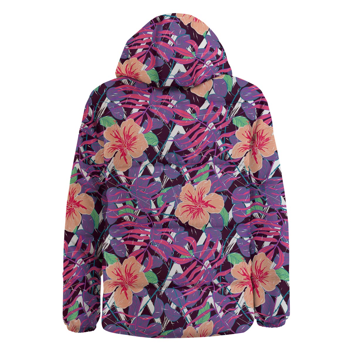 Hibiscus Purple Tropical Print Pattern Down Jacket-grizzshop