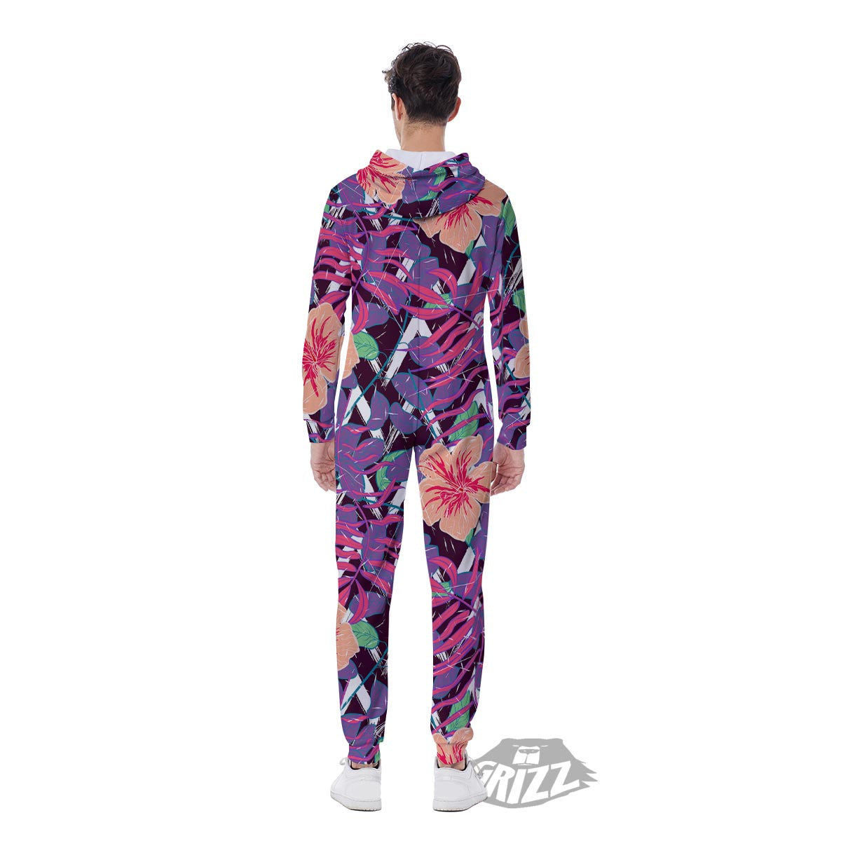 Hibiscus Purple Tropical Print Pattern Men's Jumpsuit-grizzshop