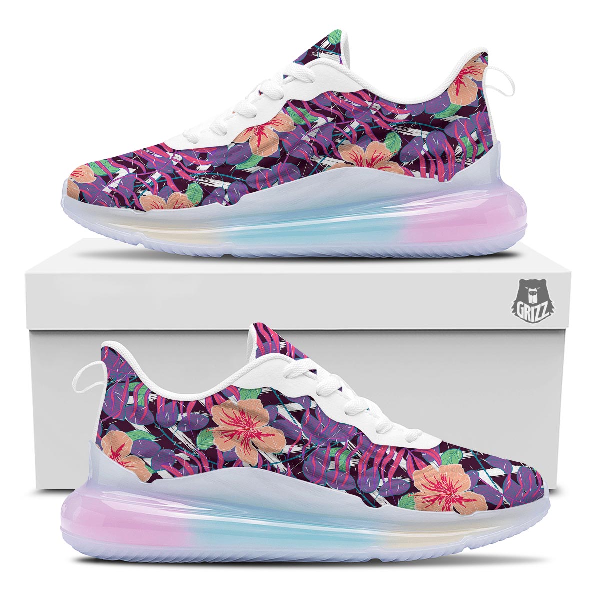 Hibiscus Purple Tropical Print Pattern Running Sneakers-grizzshop