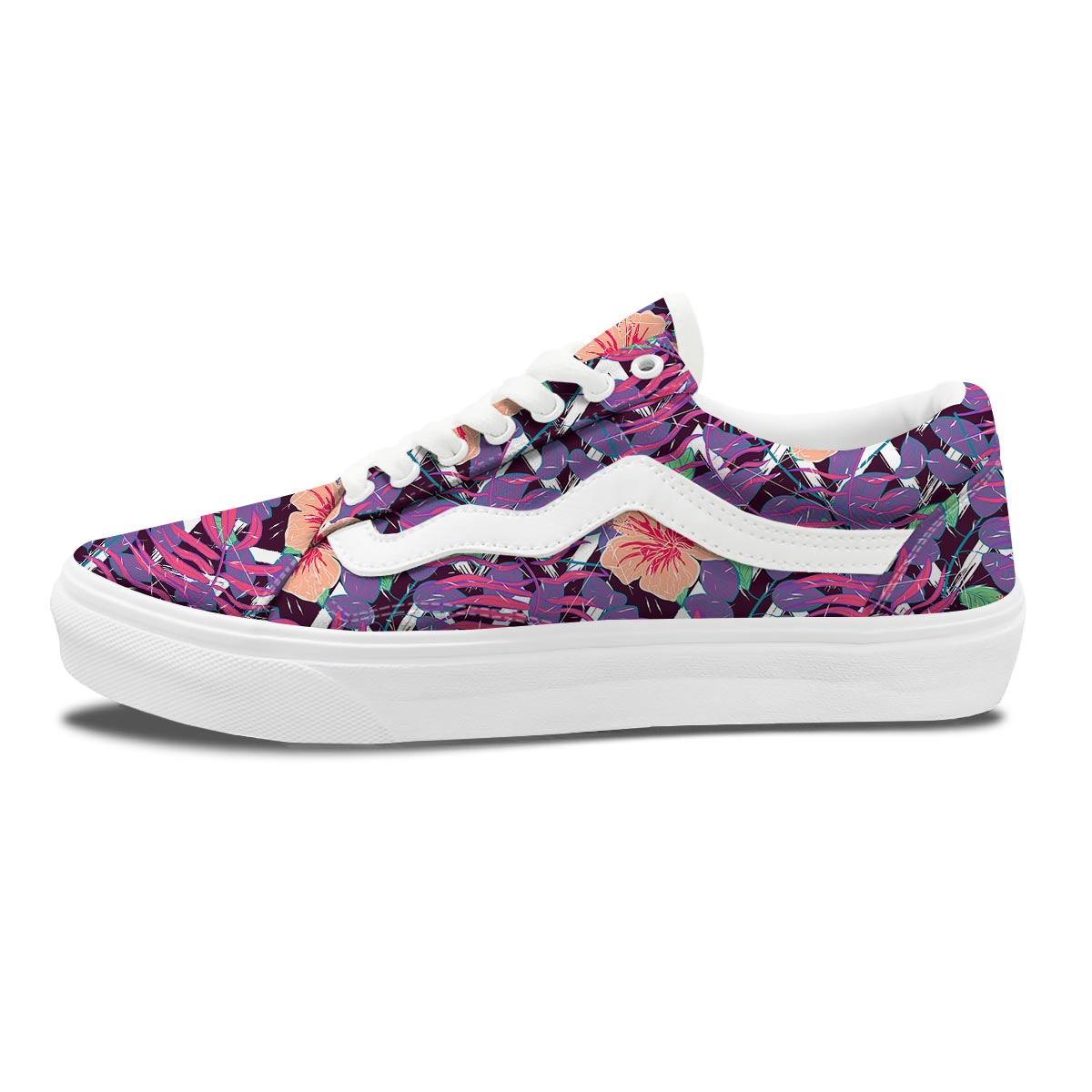 Hibiscus Purple Tropical Print Pattern Skate Shoes-grizzshop