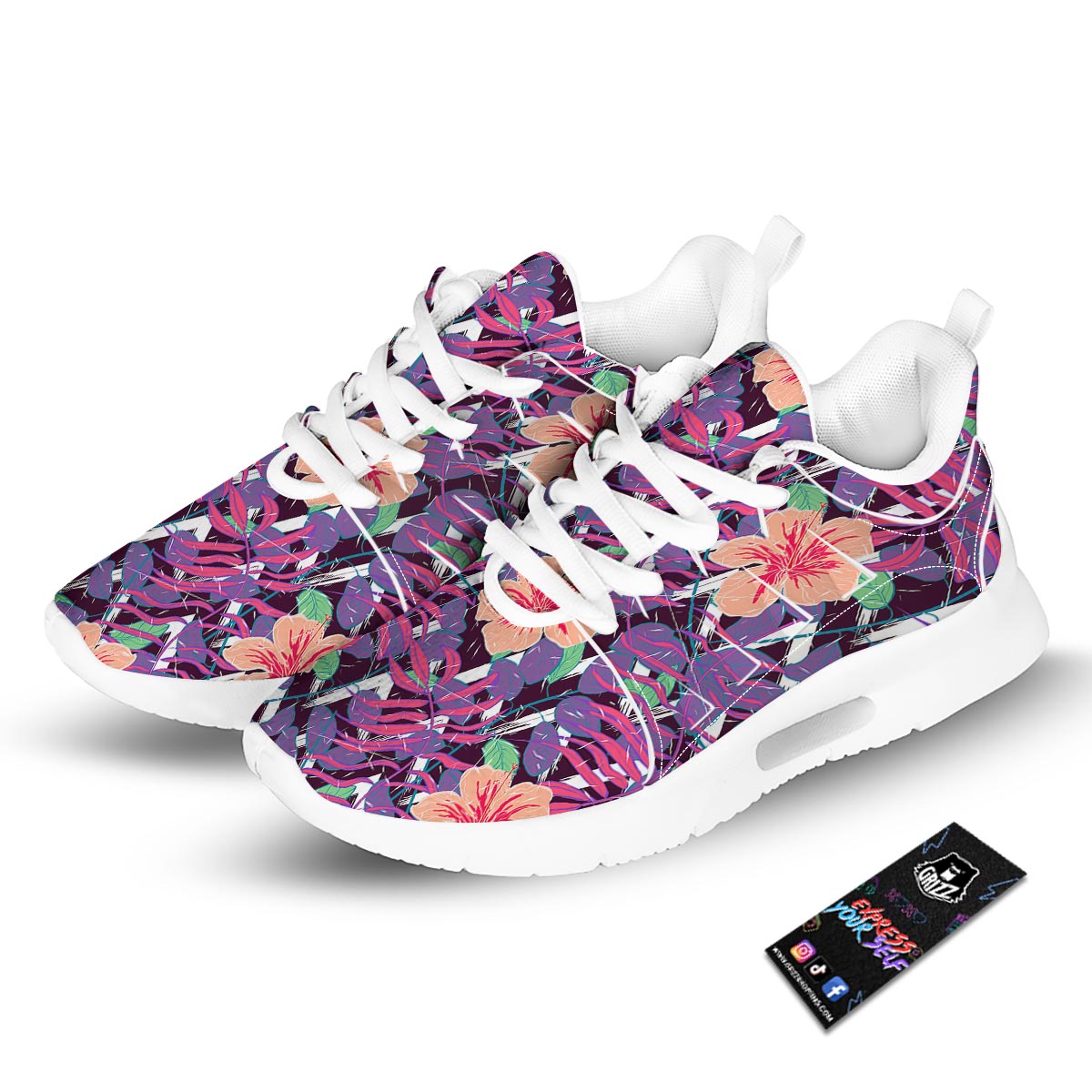 Hibiscus Purple Tropical Print Pattern Tennis Shoes-grizzshop