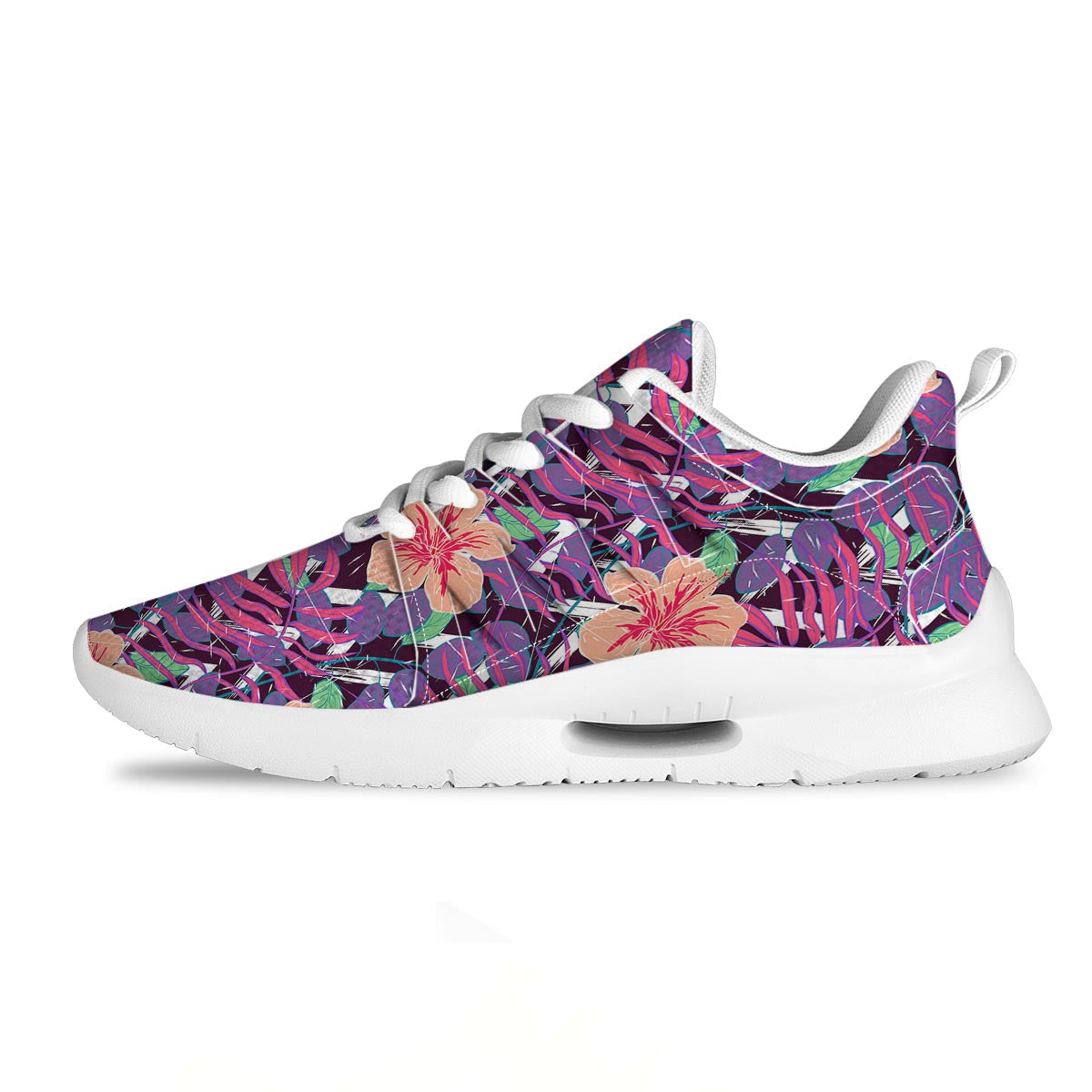 Hibiscus Purple Tropical Print Pattern Tennis Shoes-grizzshop