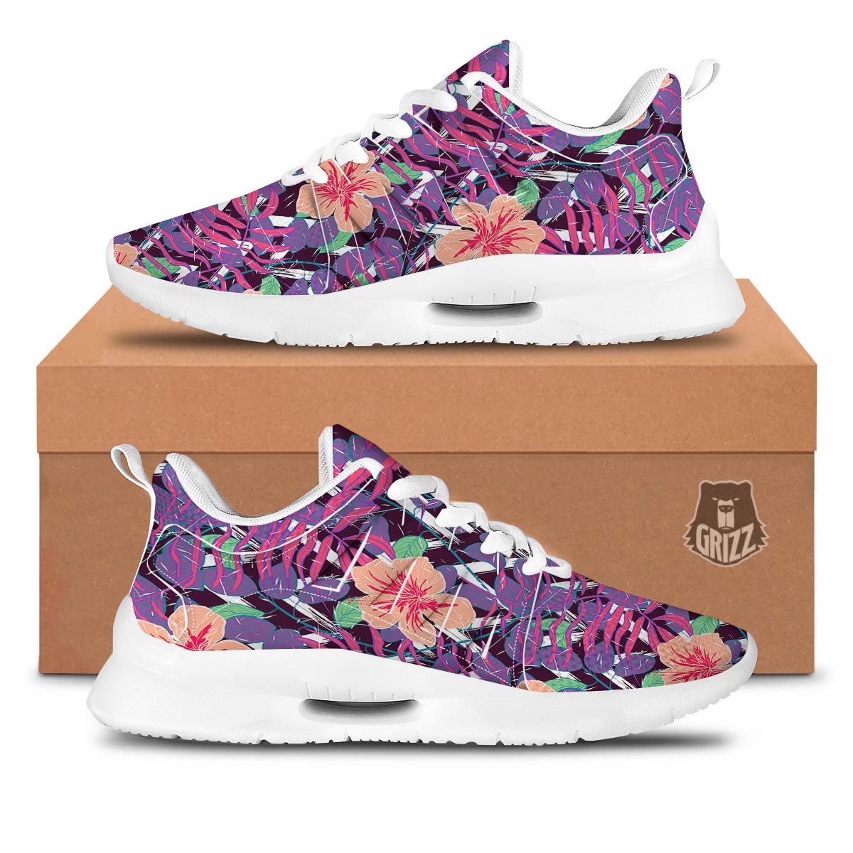 Hibiscus Purple Tropical Print Pattern Tennis Shoes-grizzshop