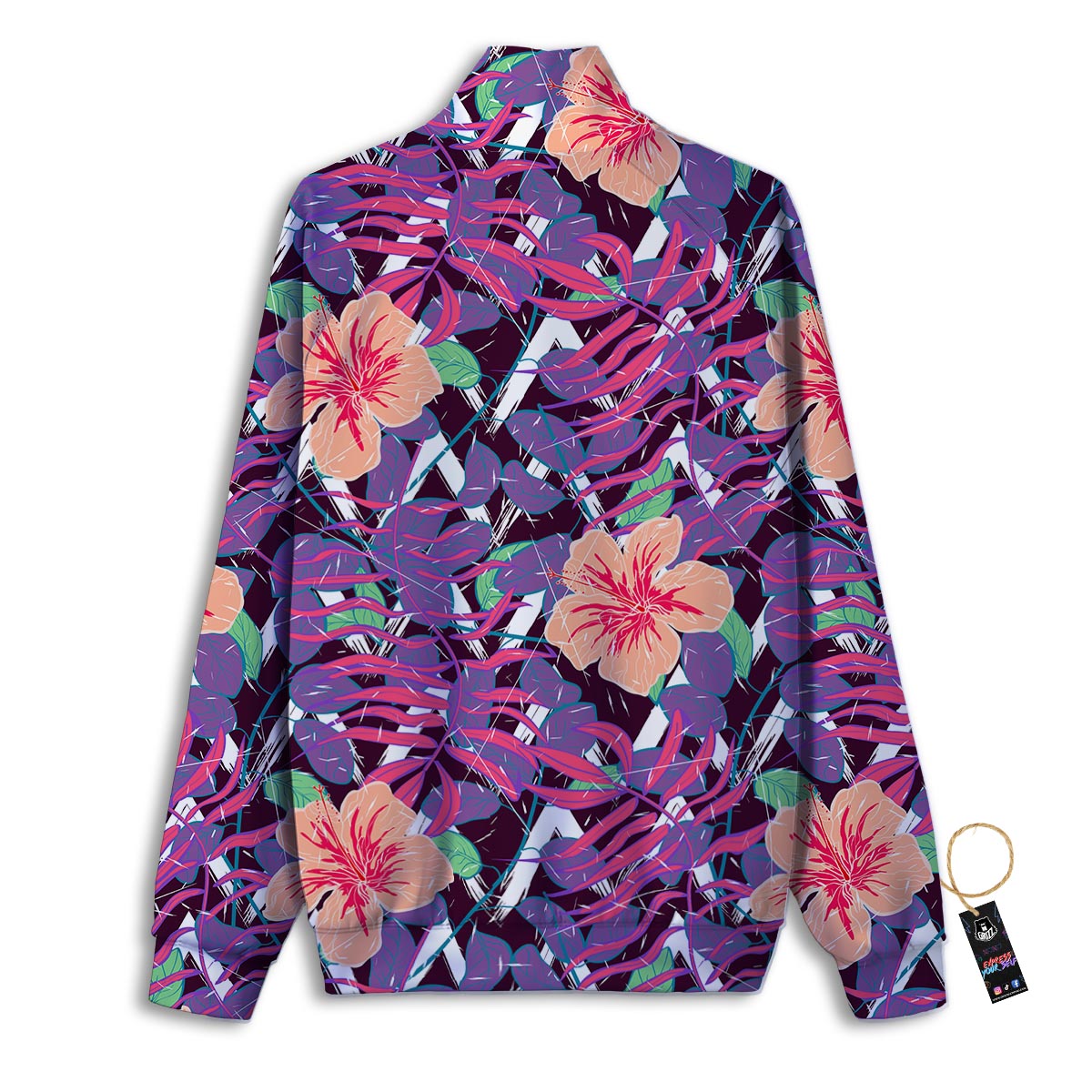 Hibiscus Purple Tropical Print Pattern Track Jacket-grizzshop